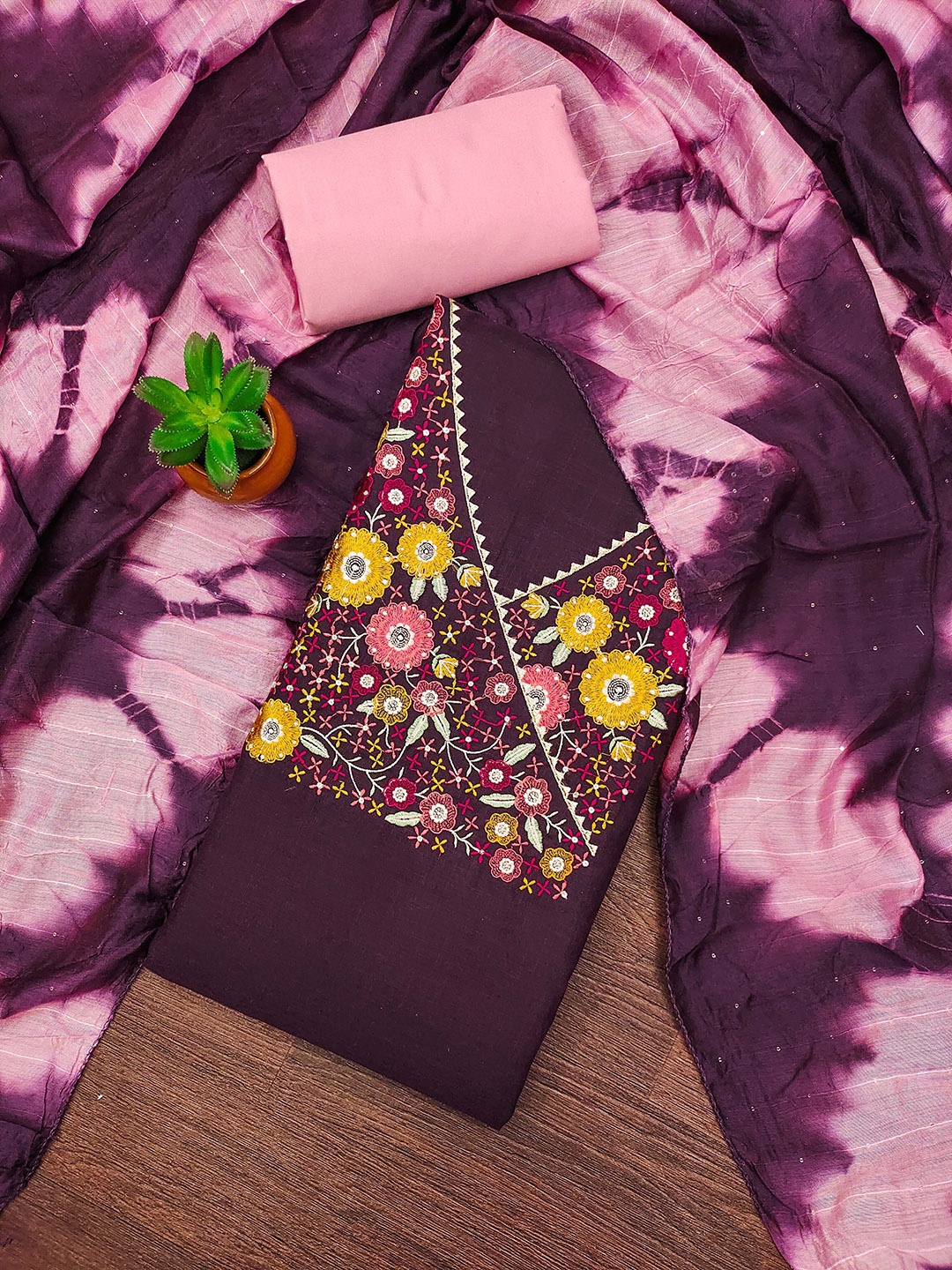 

Blissta Floral Embroidered Sequinned Unstitched Dress Material, Violet