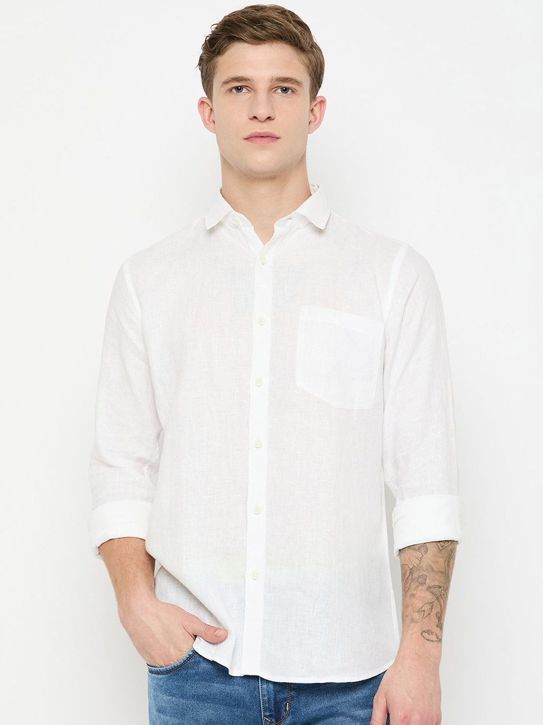 

Duke Men Slim Fit Spread Collar Solid Cotton Casual Shirt, White