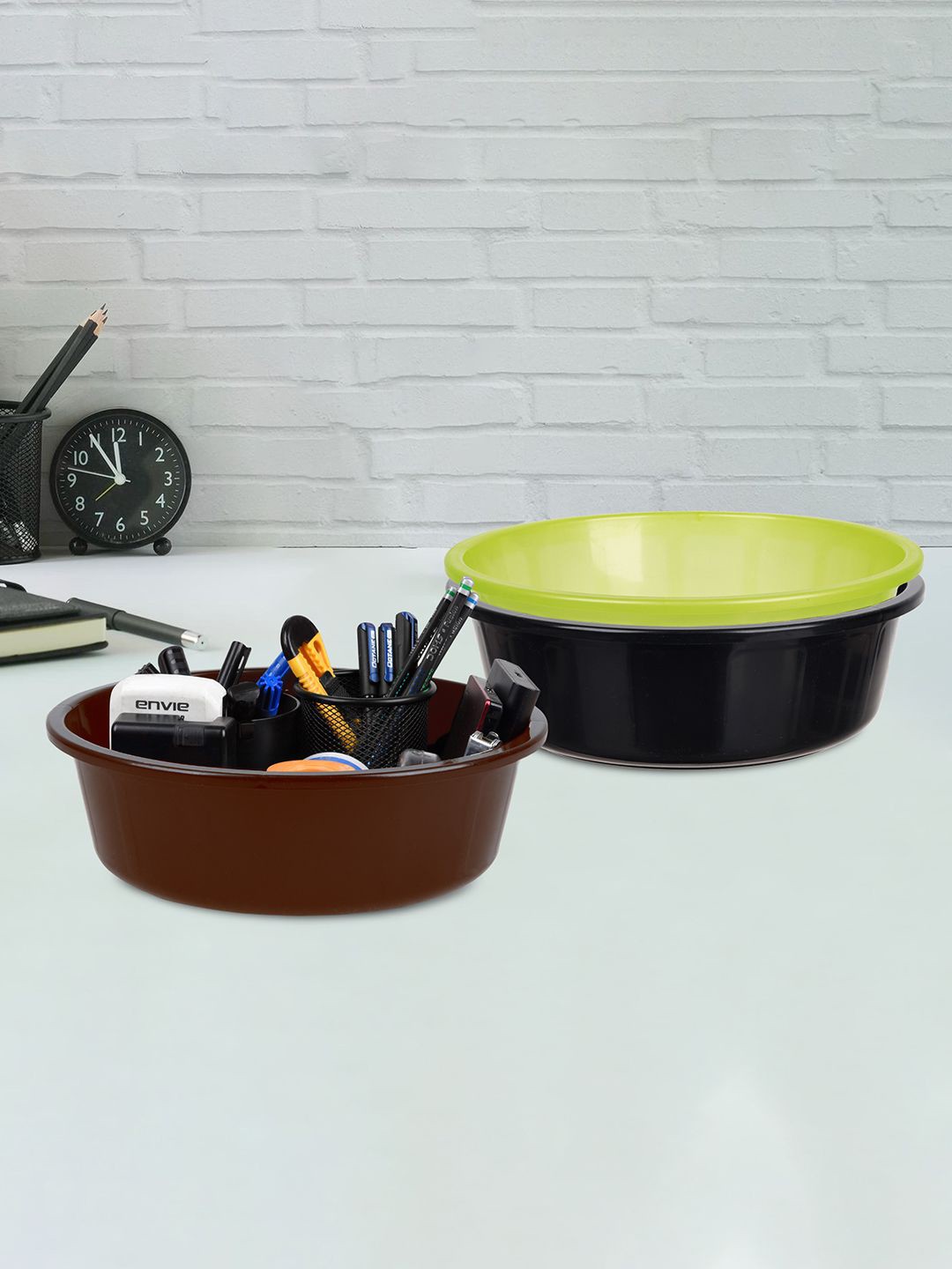 

Kuber Industries Green & Black Pack of 3 Multipurpose Storage Organizer Tub