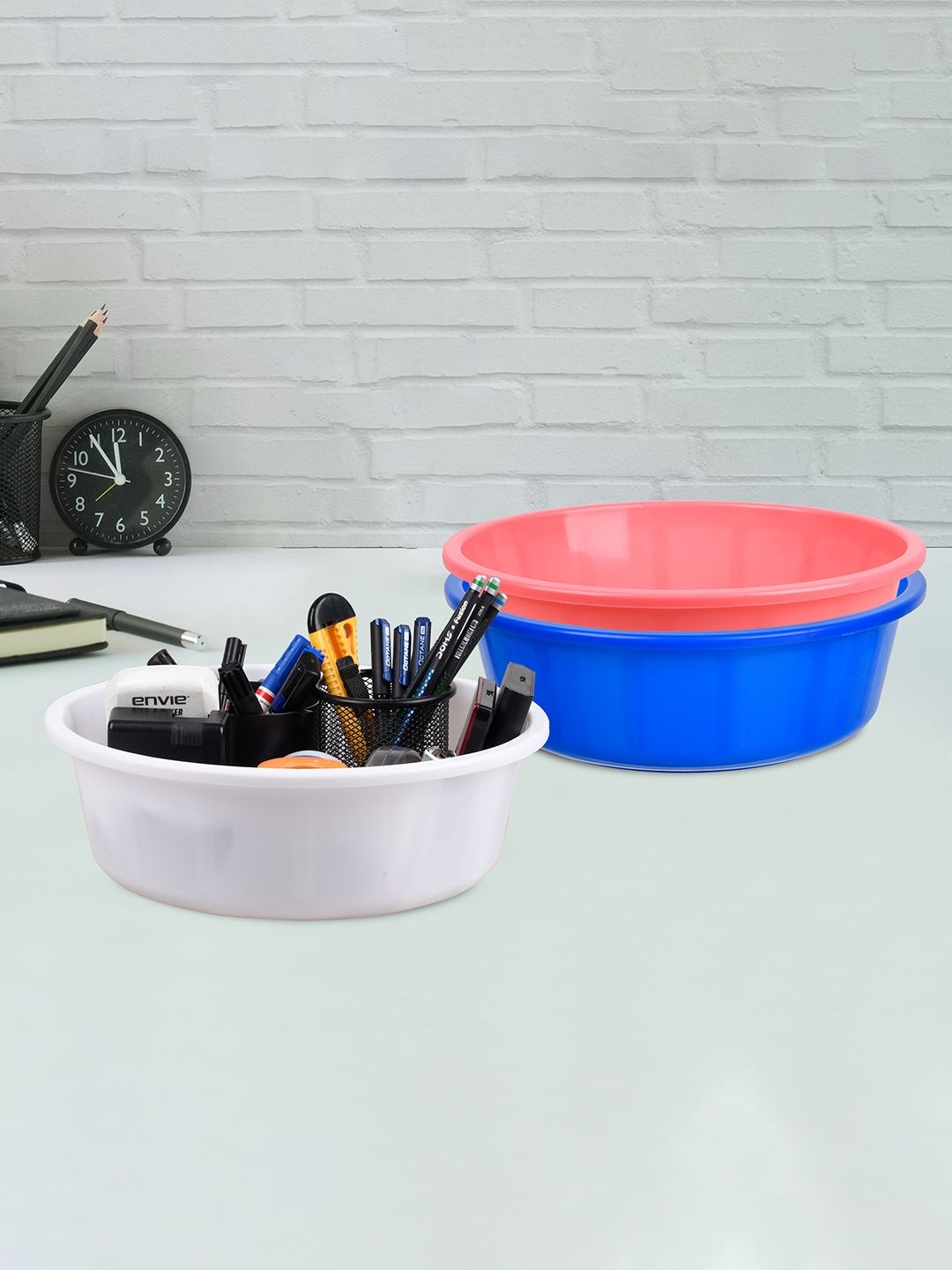 

Kuber Industries Blue & Pink 3 Pieces Desk Organisers 6 ltr