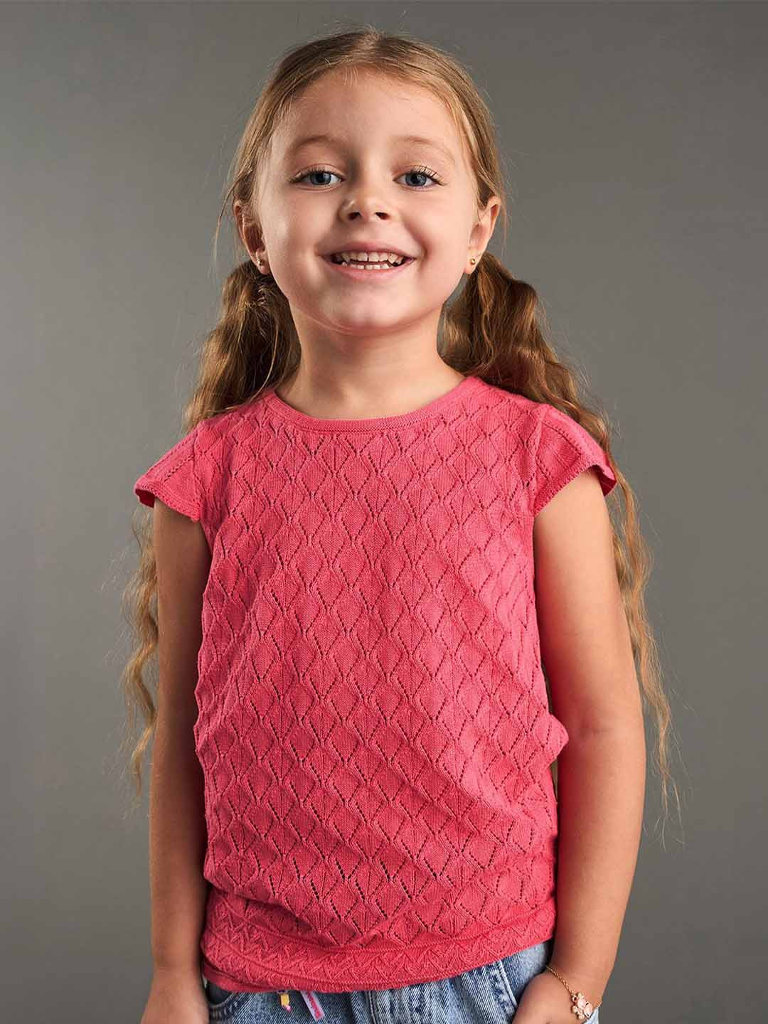 

max Girls Self Design Round Neck Cotton Top, Pink