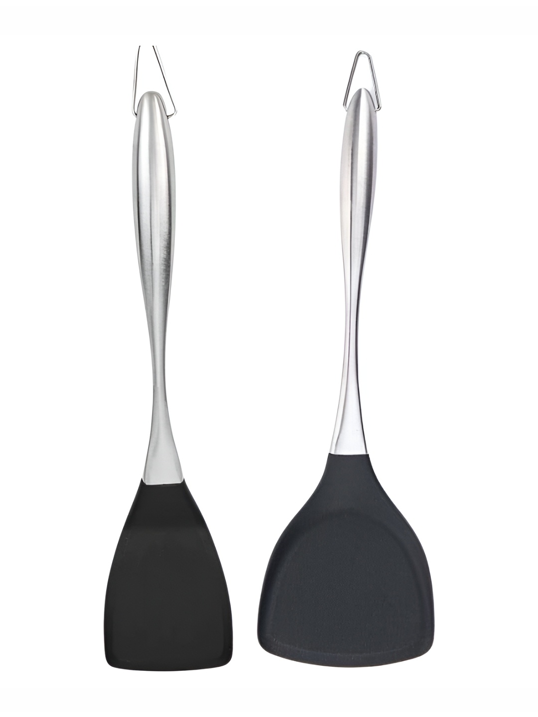 

Baskety Steel & Black 2 Pieces Steel Spatula With Plain Slotted Spatula