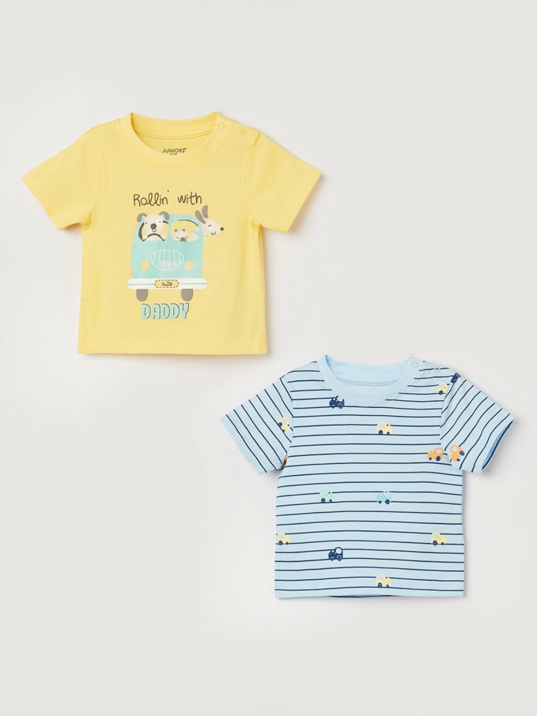 

Juniors by Lifestyle Boys Pack Of 2 Striped Round Neck Cotton T-shirts, Yellow
