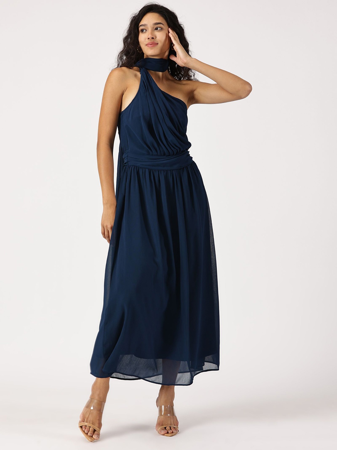 

ISU Women One Shoulder A-Line Dress, Blue
