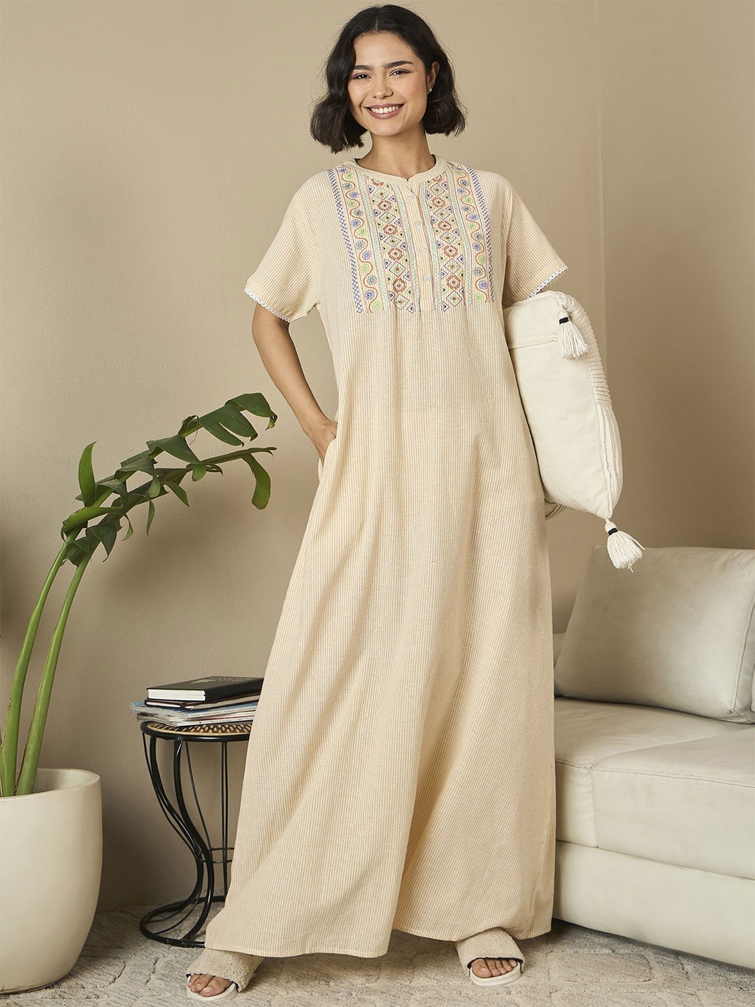 

July Striped Maxi Nightdress, Peach