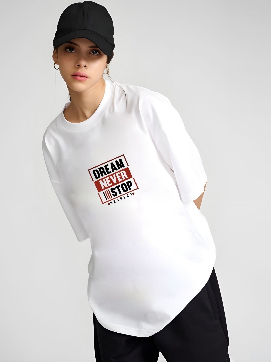 

Moda Rapido Women Typography Printed Round Neck Cotton Oversized T-shirt, White