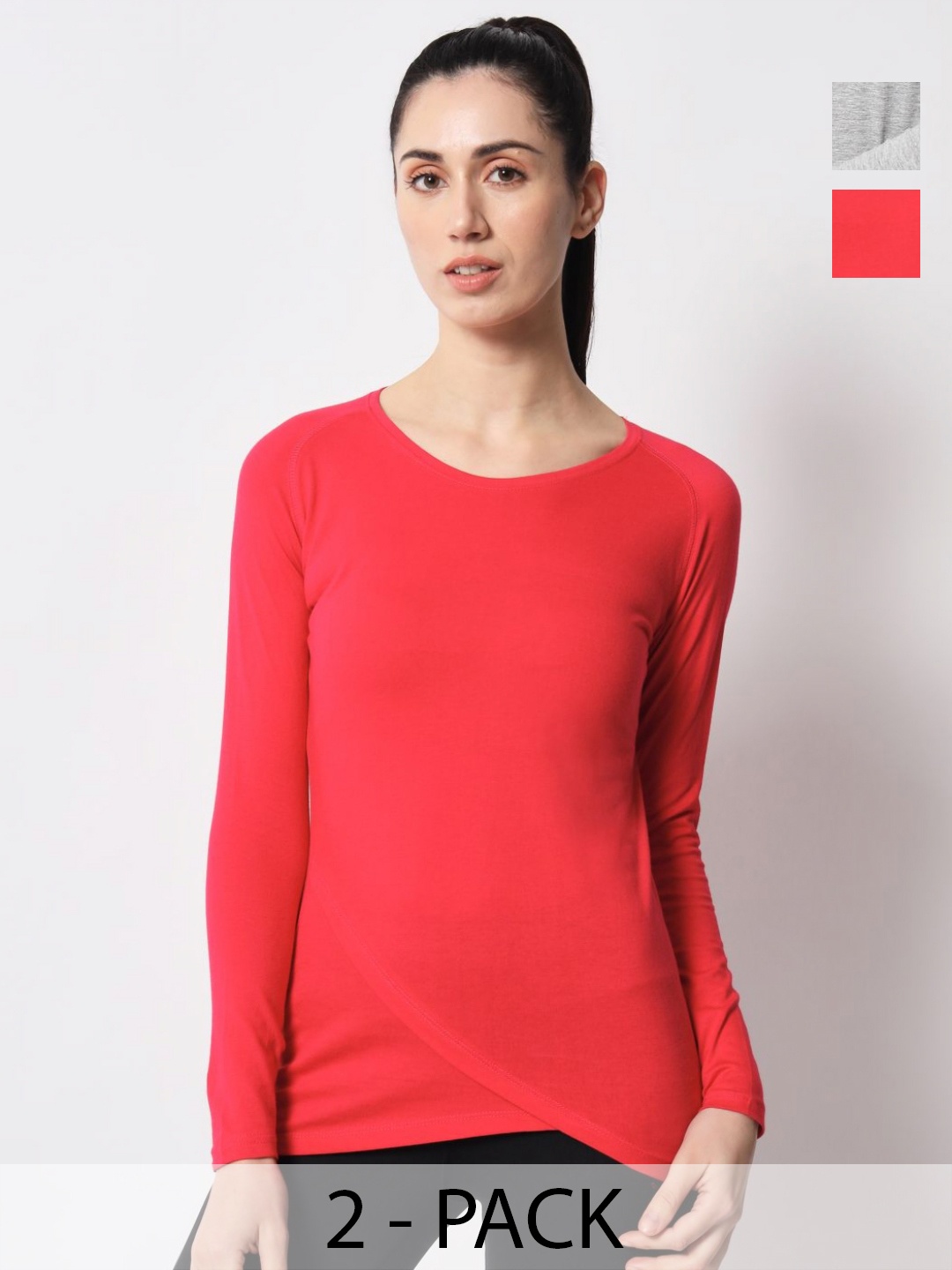 

appulse Women Pack Of 2 Solid Round Neck Cotton Slim Fit T-shirts, Coral
