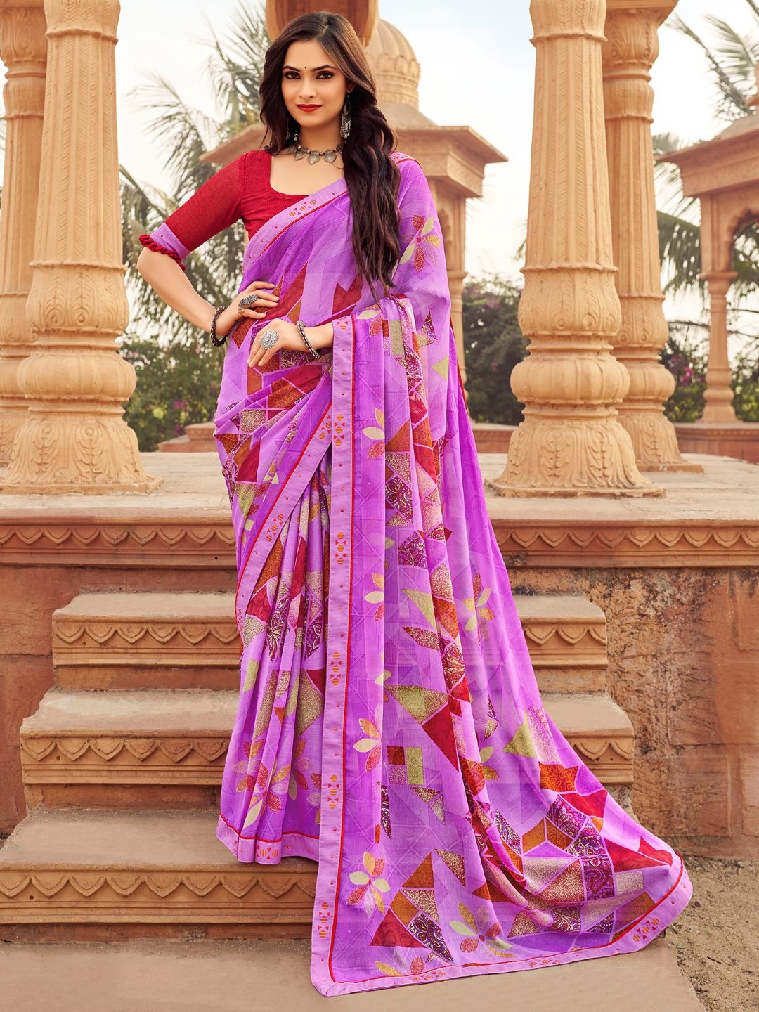 

LeeliPeeri Womn Designer Poly Chiffon Saree, Lavender