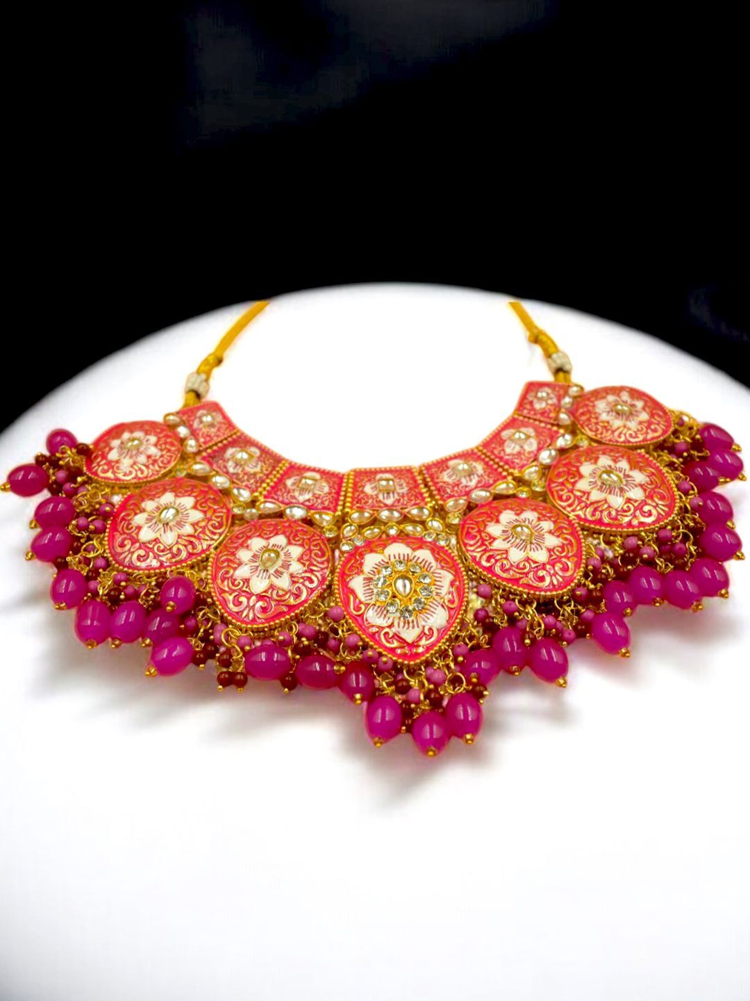 

TISHUL JEWELS Gold-Plated Artificial Stones Studded And Beaded Jewellery Set, Red