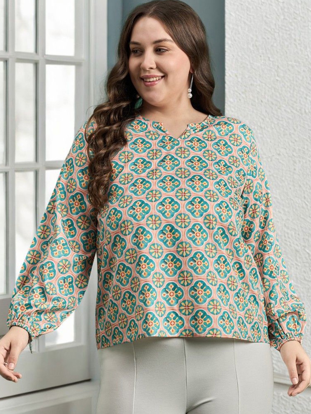 

ANJIR Print Crepe Top, Green