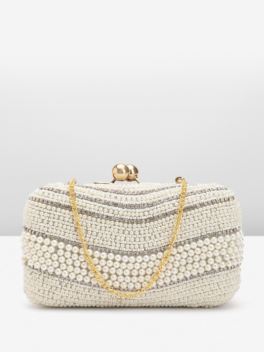 

FABBHUE Beads Embellished Box Clutch, Off white