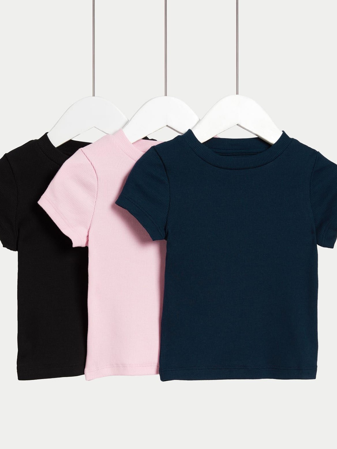 

Marks & Spencer Unisex Kids Pack Of 3 Solid Round Neck Cotton T-shirts, Black