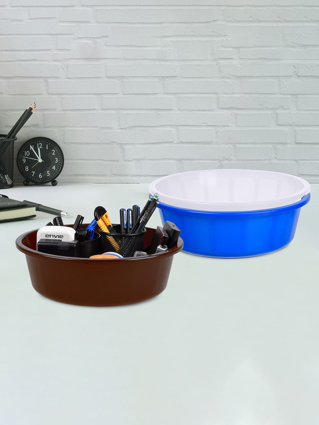 

Kuber Industries Blue & White 3 Pieces Desk Organisers 6 ltr