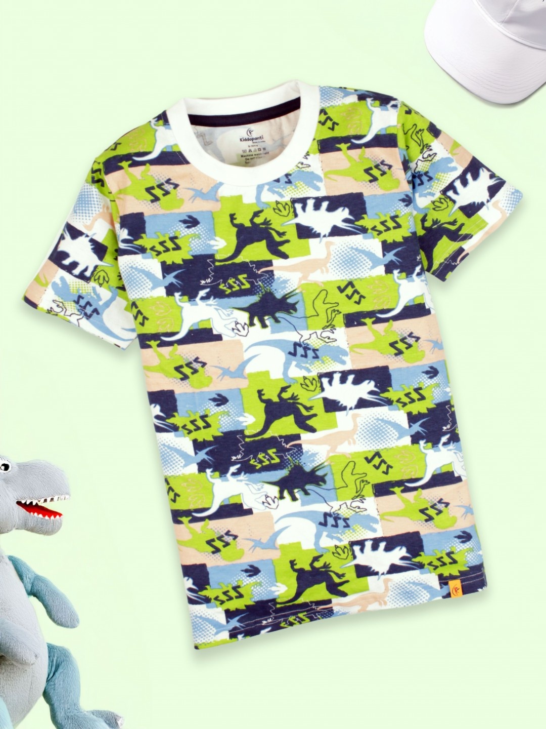 

KiddoPanti Boys Conversational Printed Round Neck Cotton T-shirt, Green