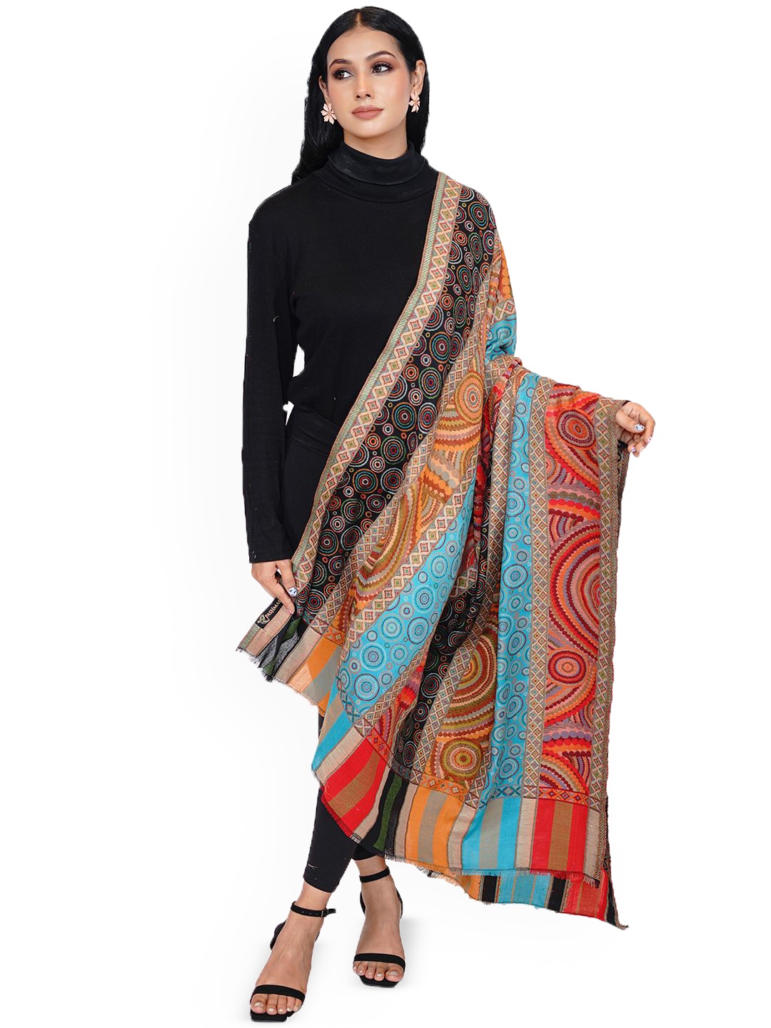 

PASHMAL INDIA PRIVATE LIMITED Geometric Woven Design Woollen Shawl, Red