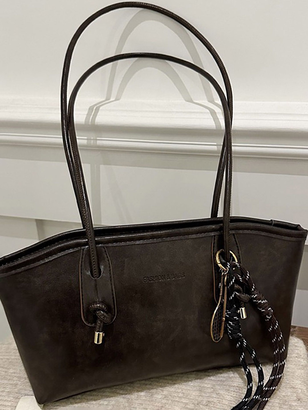 

LULU & SKY PU Structured Shoulder Bag with Fringed, Brown