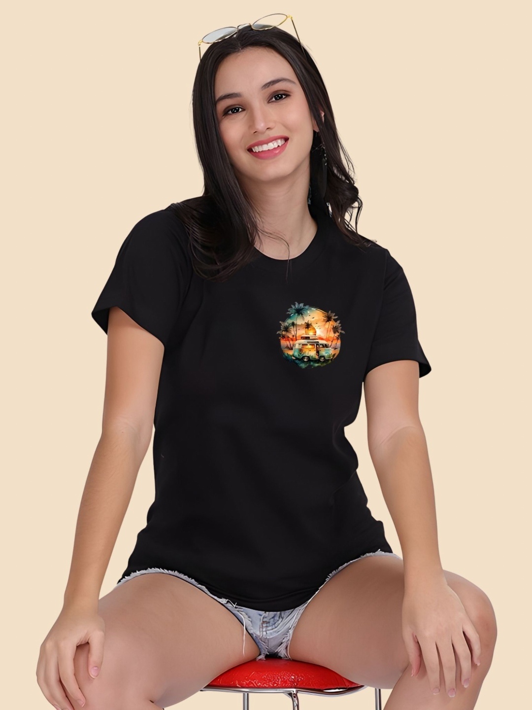 

SZN Women Graphic Printed Round Neck Cotton T-shirt, Black