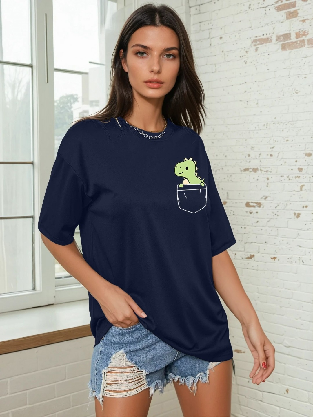 

CORSICA Women Graphic Printed Round Neck Relaxed Fit T-shirt, Navy blue