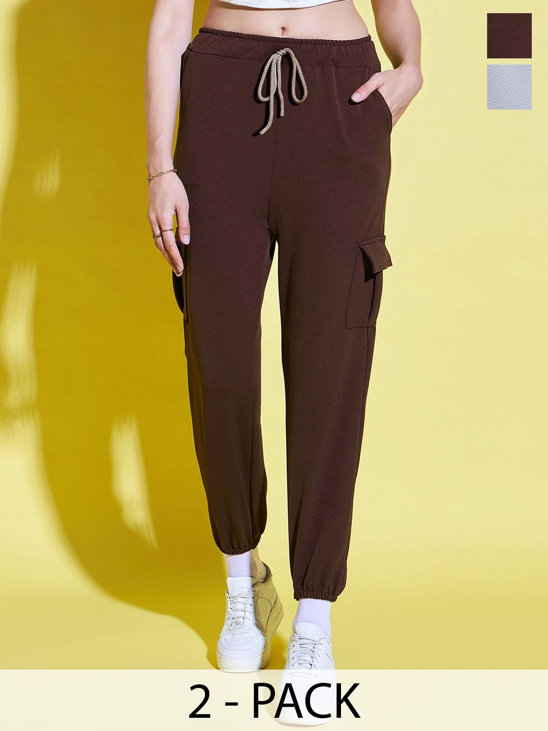 

BUY NEW TREND Women Relaxed High-Rise Joggers Trousers, Brown