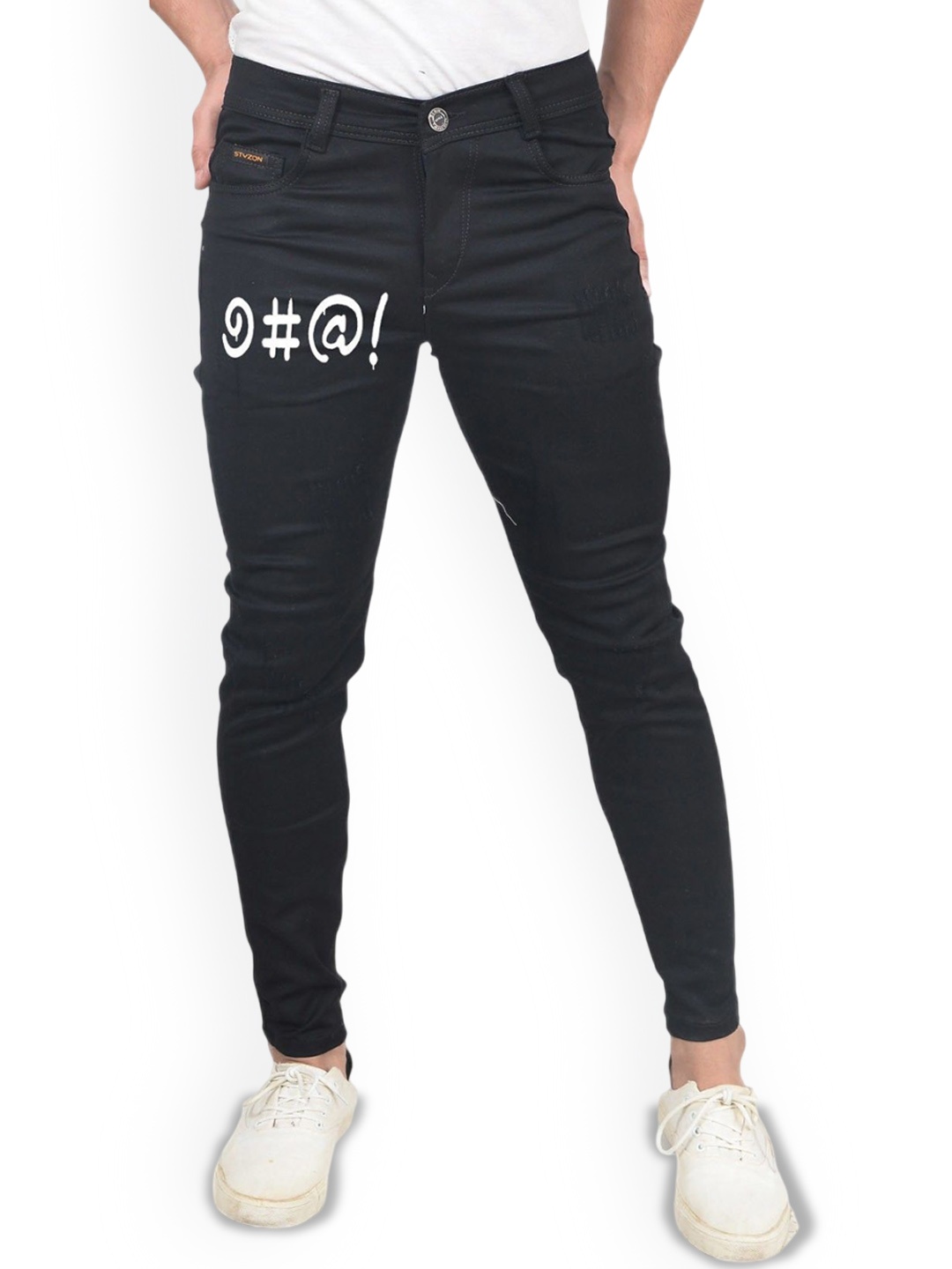 

styzon Men Jean Slim Fit Clean Look Crinkle Cotton Jeans, Black