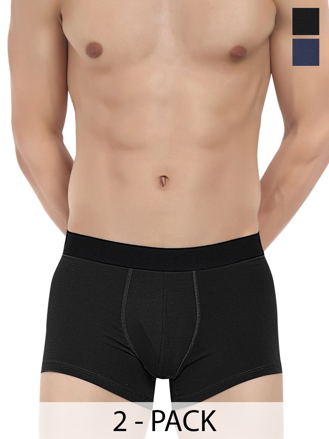 

LOGGERHEAD Pack Of 2 Solid Cotton Long Trunks, Black