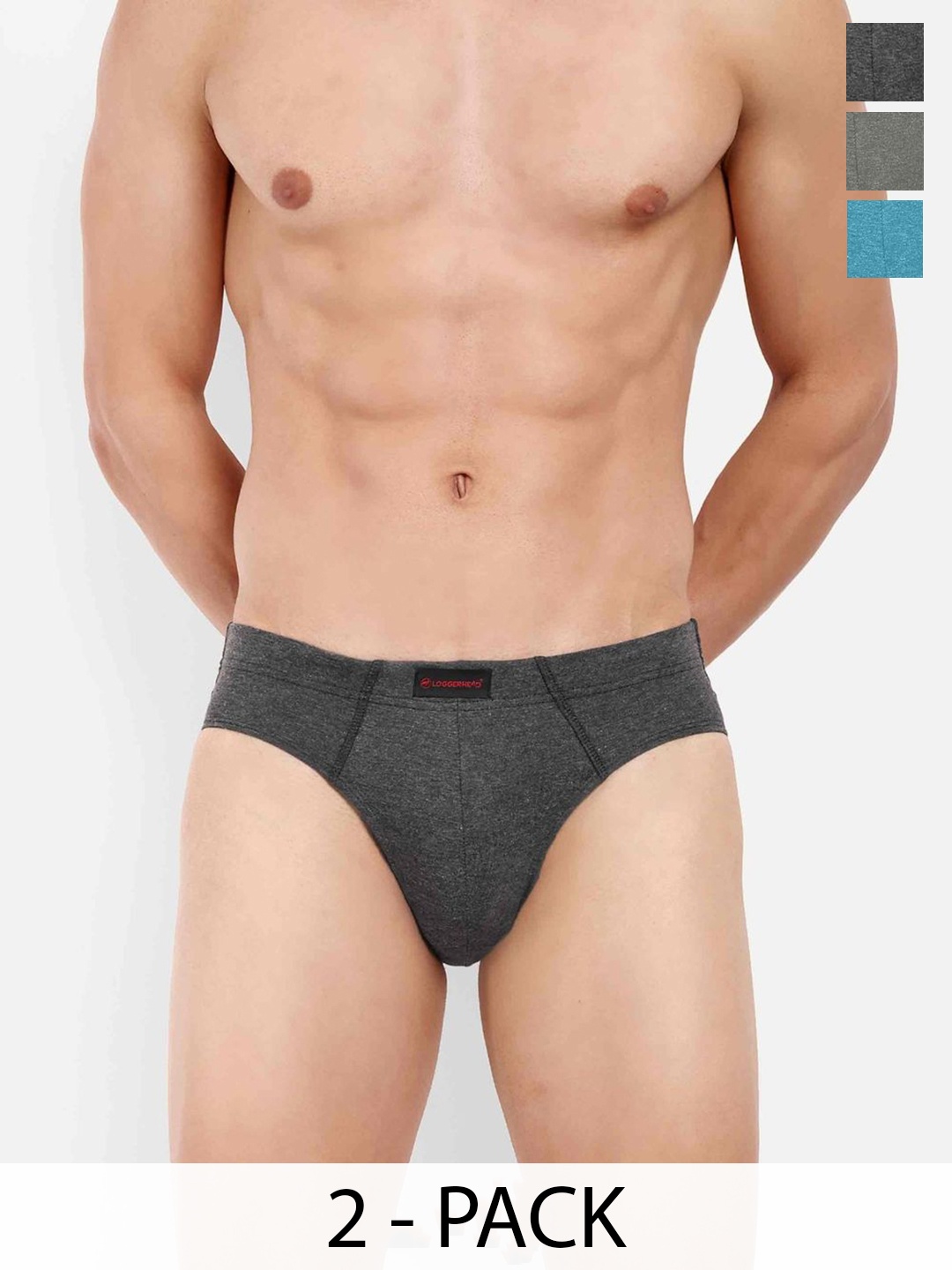 

LOGGERHEAD Pack Of 3 Cotton Mid-Rise Basic Briefs LHCB001-ANTHRA-AQUA-GREY