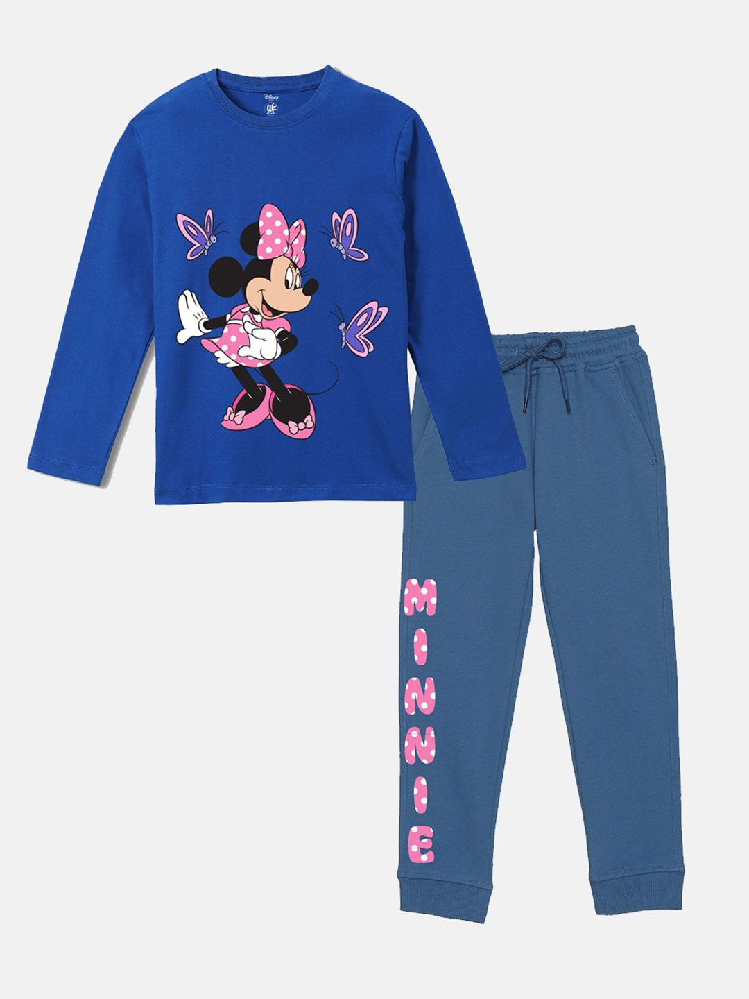 

YK Disney Girls Minnie Mouse Printed Round Neck T-Shirt With Jogger, Blue
