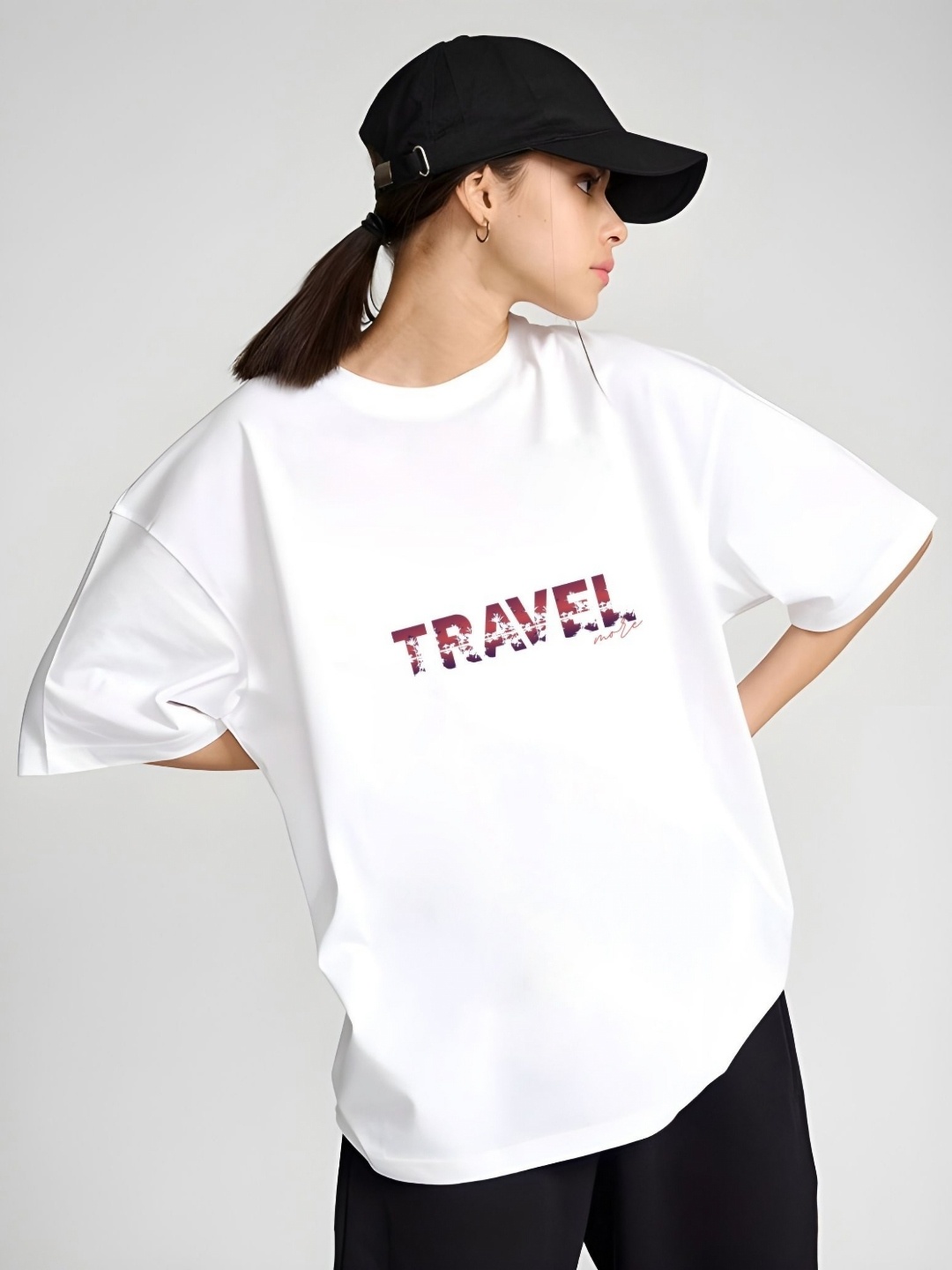 

Moda Rapido Women Typography Printed Round Neck Cotton Oversized T-shirt, White