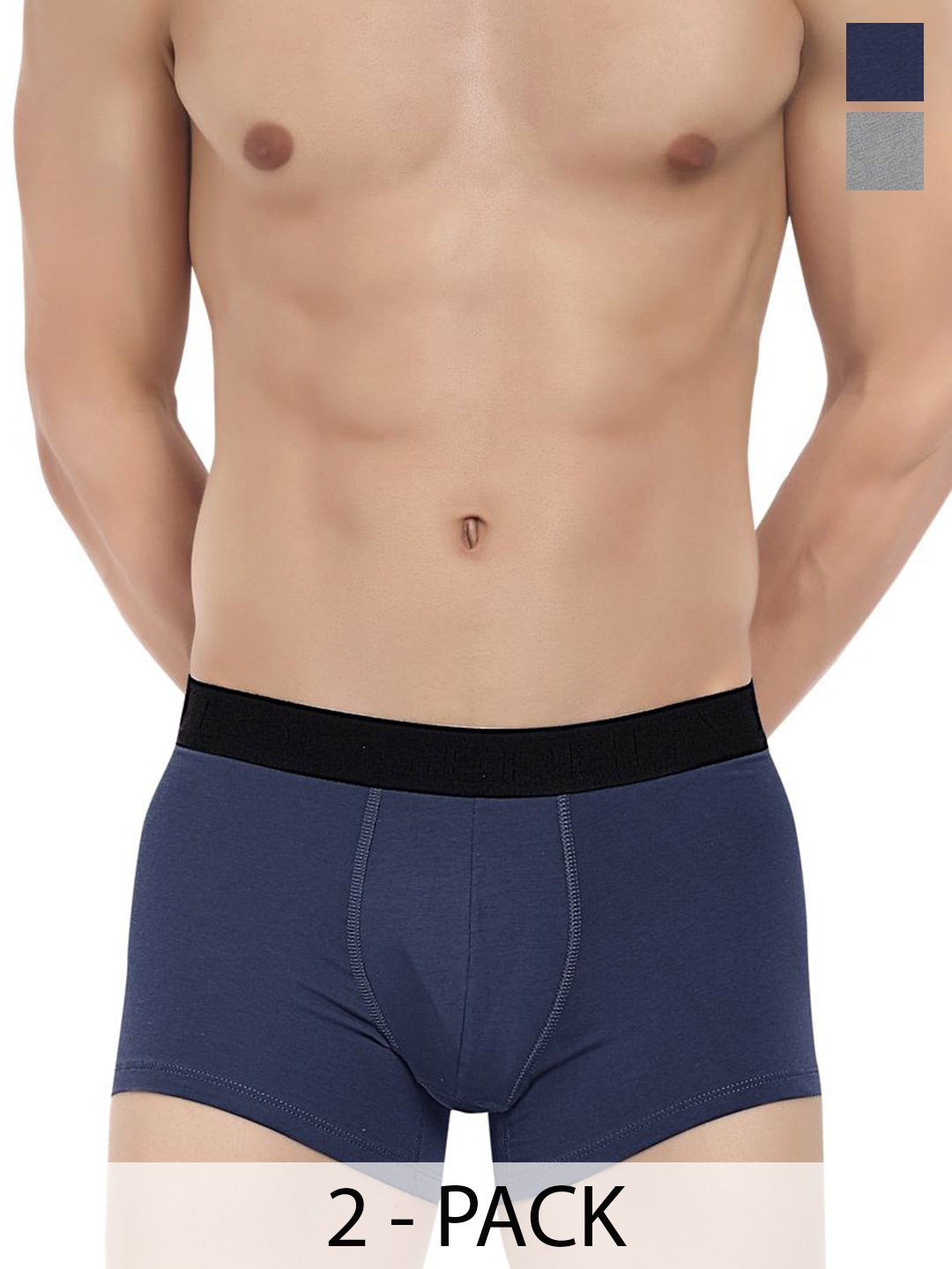 

LOGGERHEAD Men Pack Of 2 Solid Cotton Long Trunks, Grey