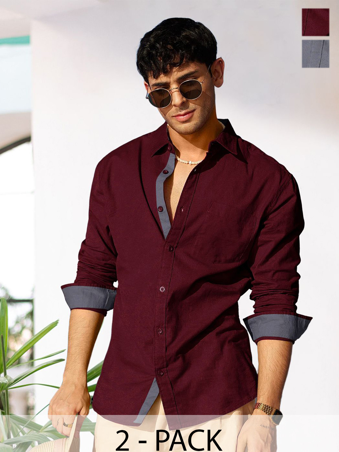

Moda Rapido Men Pack Of 2 Standard Slim Fit Spread Collar Solid Cotton Casual Shirts, Black