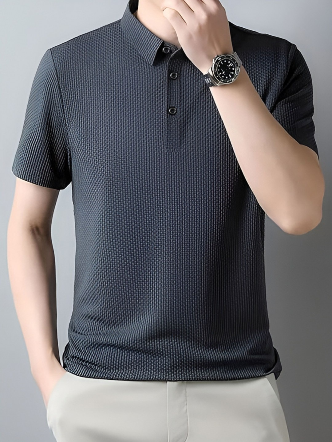 

Fashion2wear Men Self Design Polo Collar T-shirt, Grey