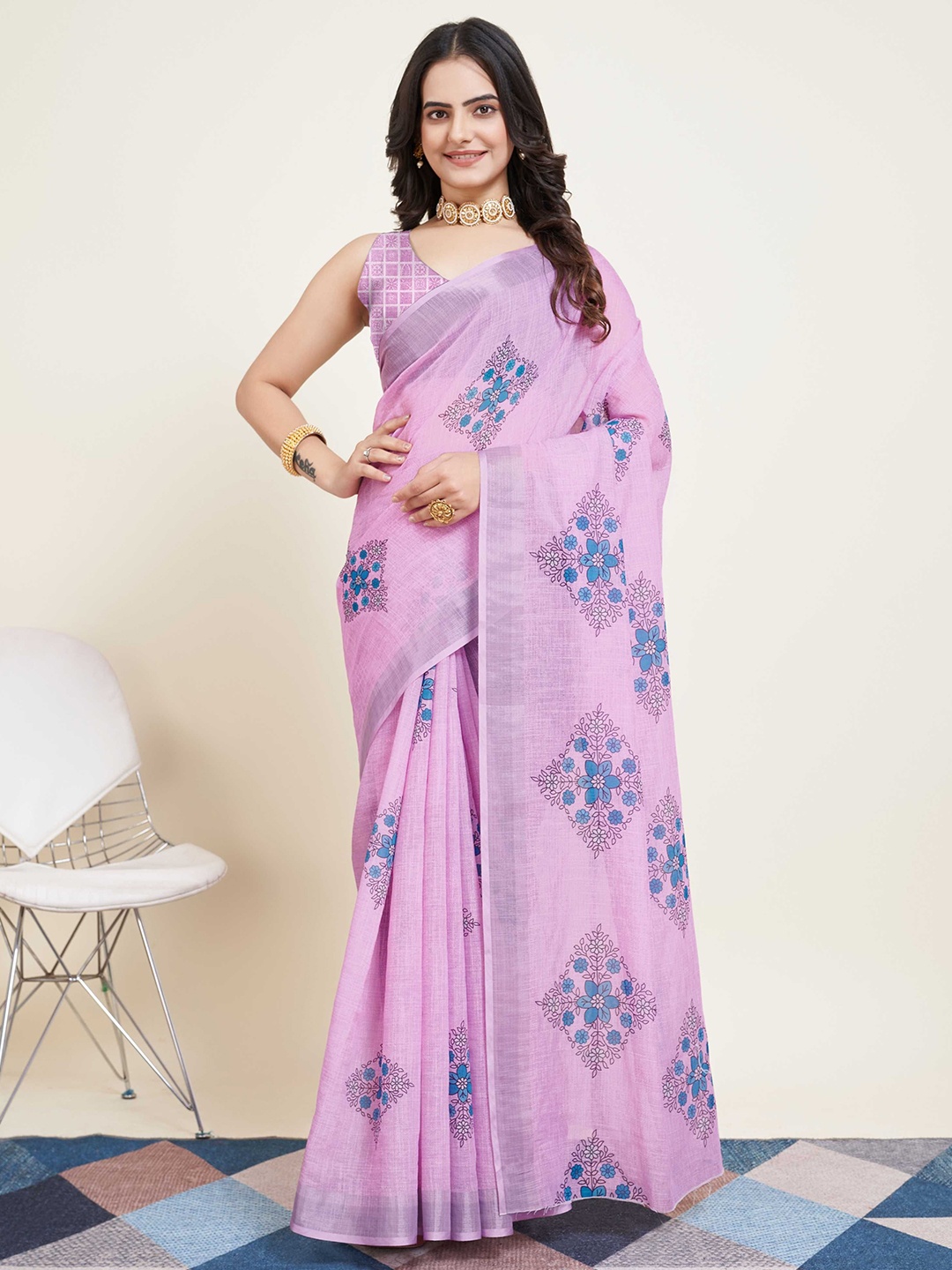 

DIVASTRI Floral Zari Saree, Lavender