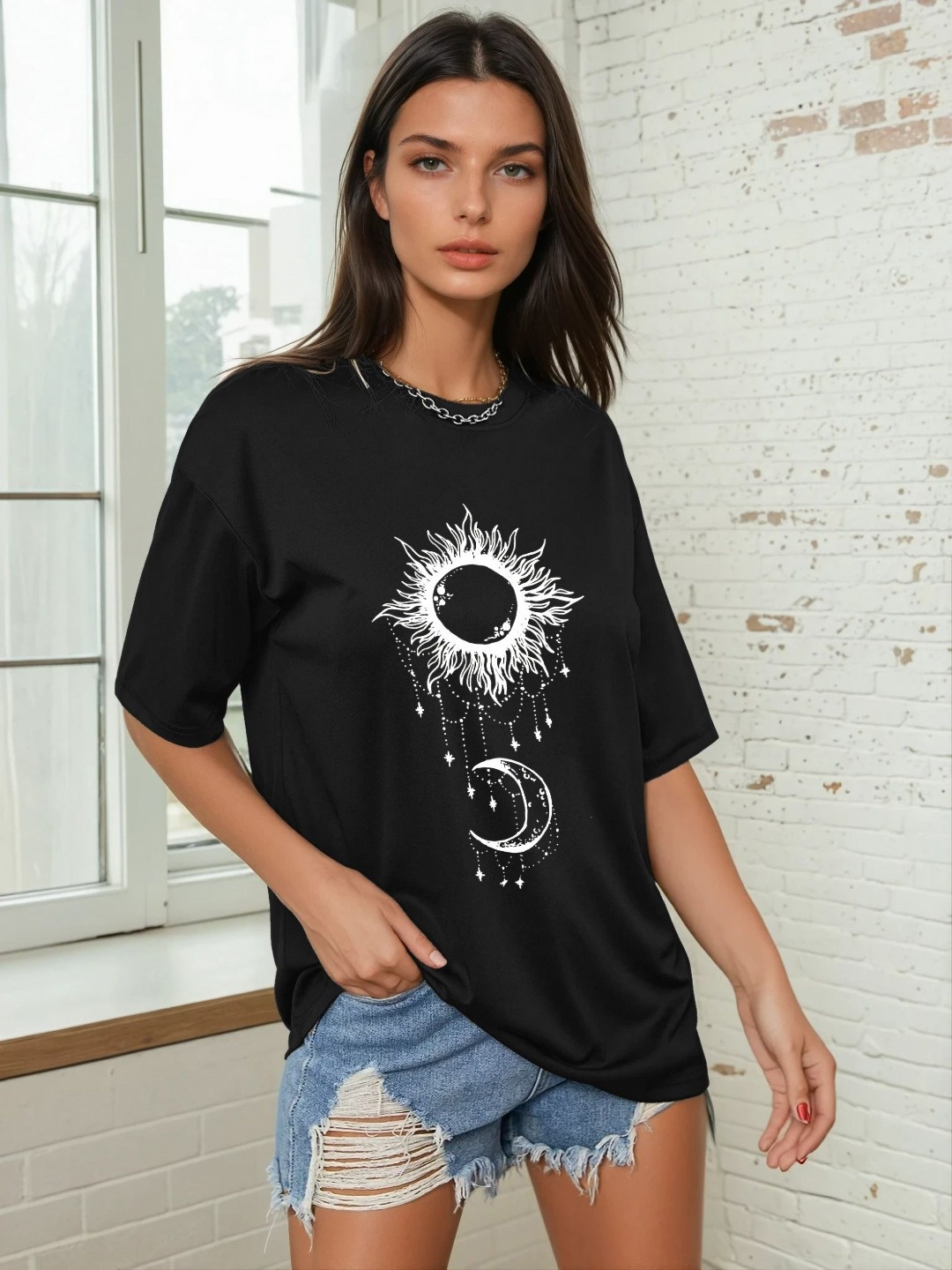 

CORSICA Women Graphic Printed Round Neck Relaxed Fit T-shirt, Black