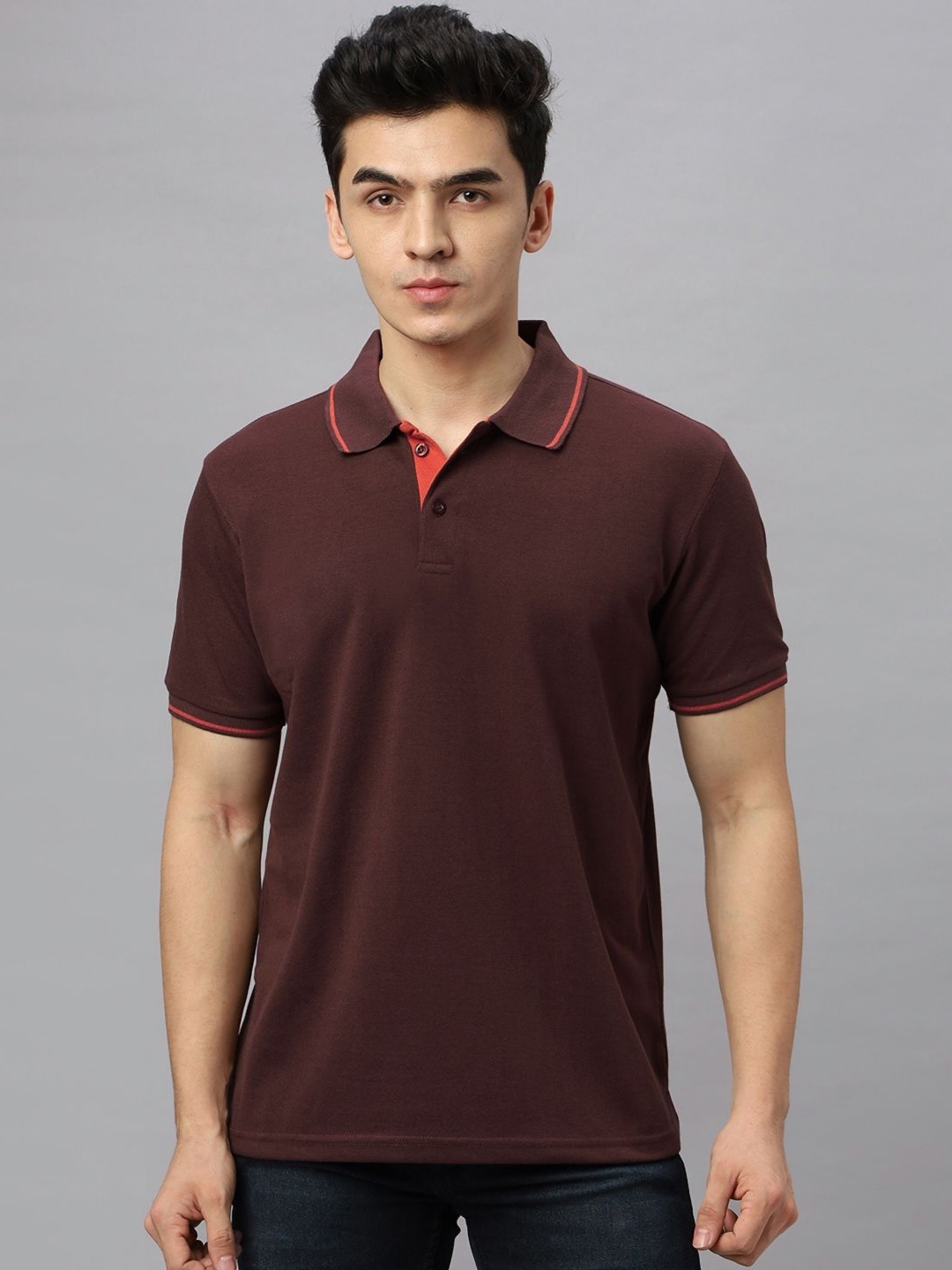 

Wear Your Opinion Men Solid Polo Collar Cotton T-shirt, Coffee brown