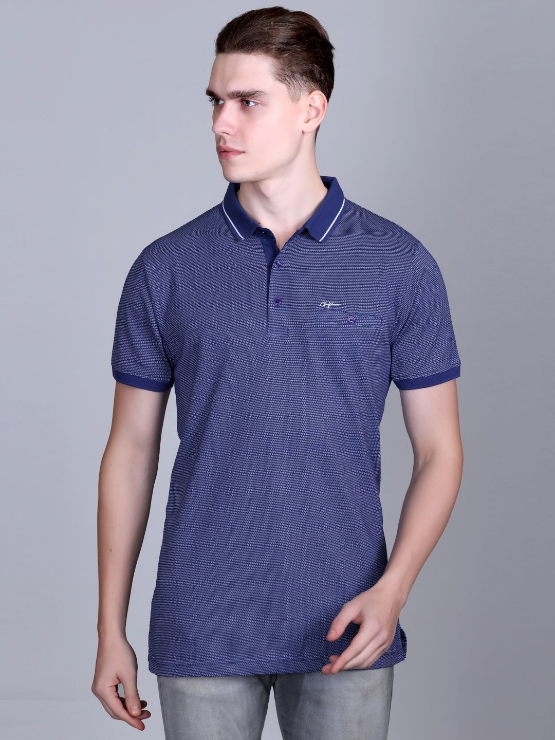 

CONFIDENCE Men Solid Polo Collar Cotton T-shirt, Purple