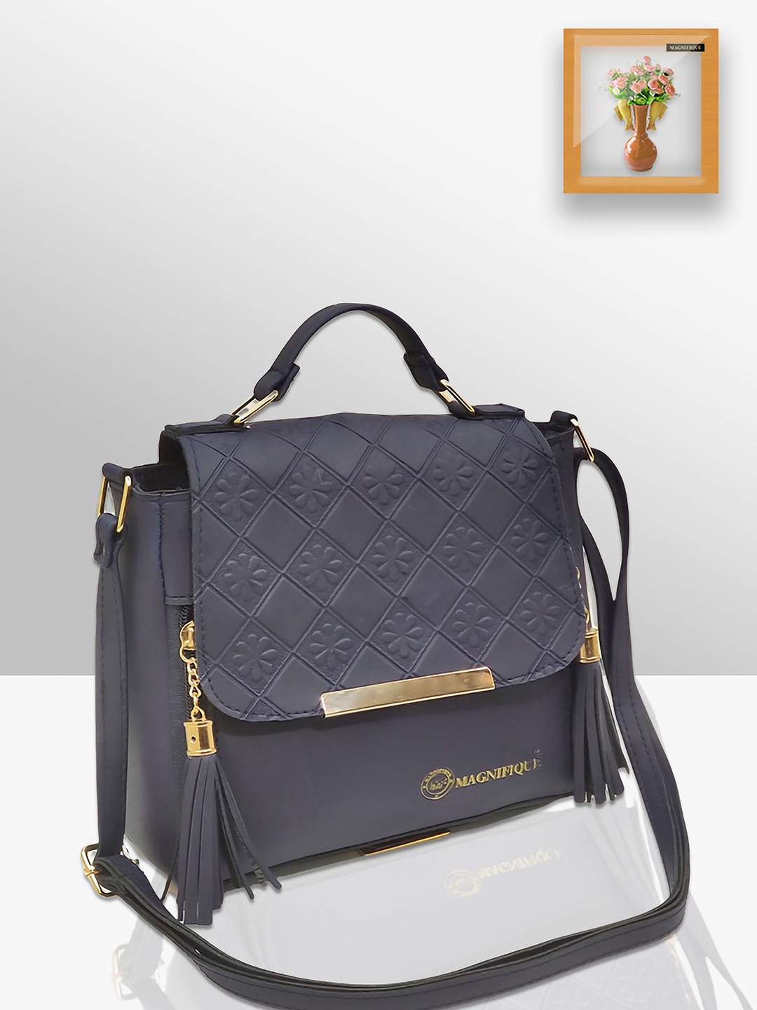 

MAGNIFIQUE Textured PU Sling Bag, Blue