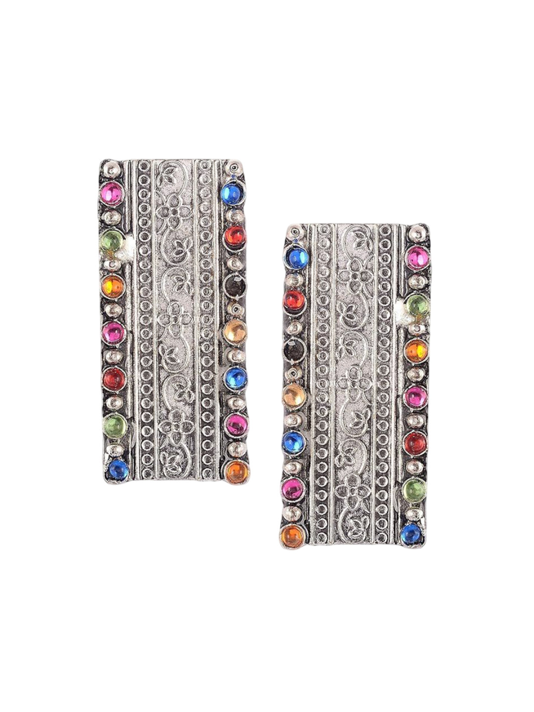 

Kezlin Silver-Plated Artificial Beaded Square Shaped Oxidised Studs