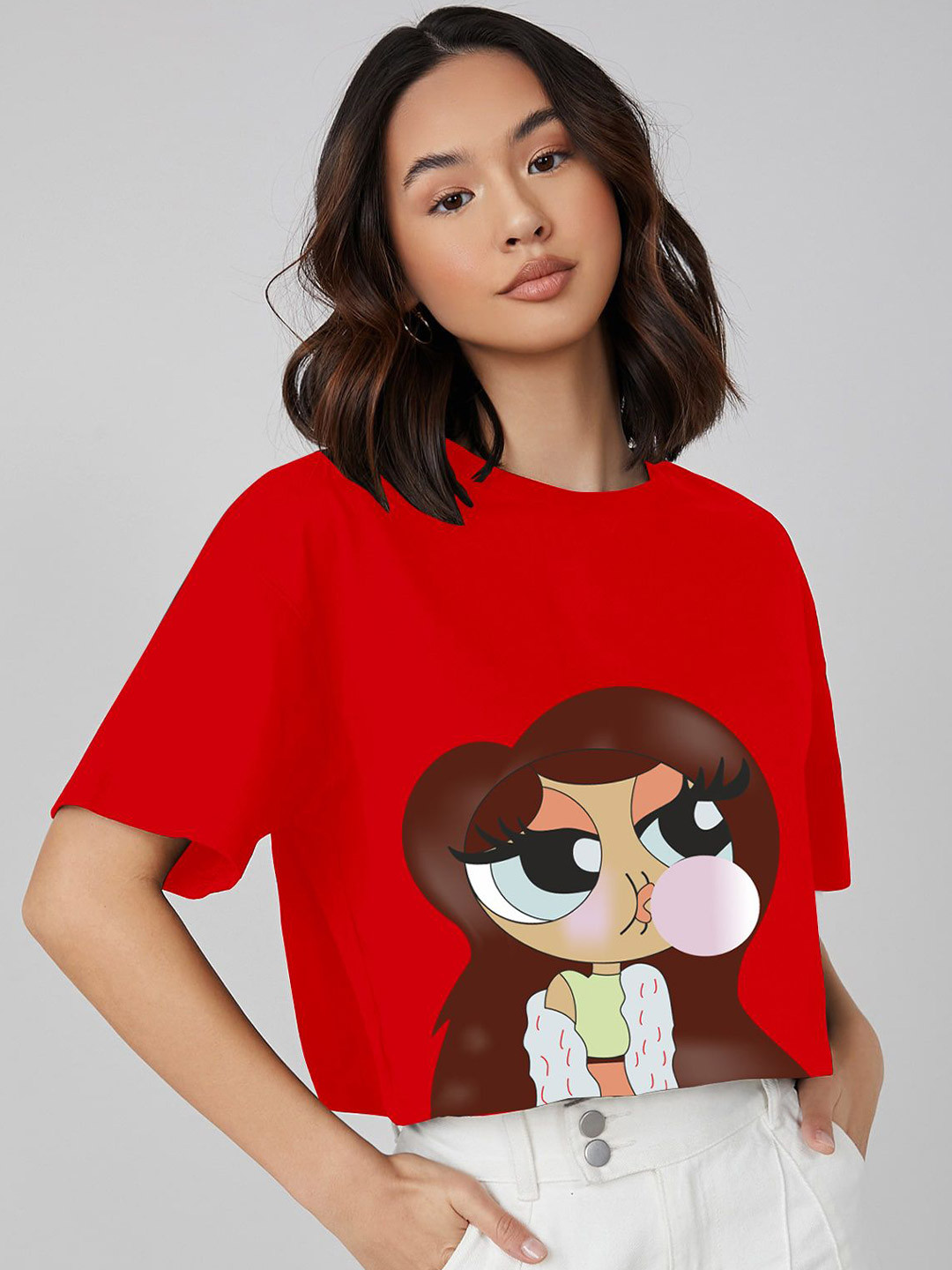 

CORSICA Print Extended Sleeves Crop Top, Red