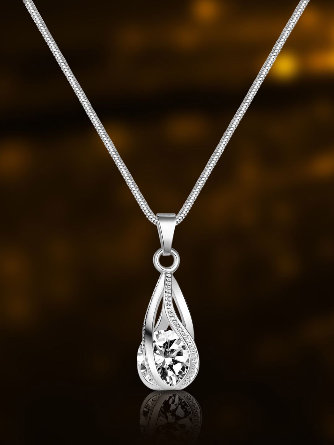 

Peora Silver-Plated Crystal Studded Necklace And Earrings