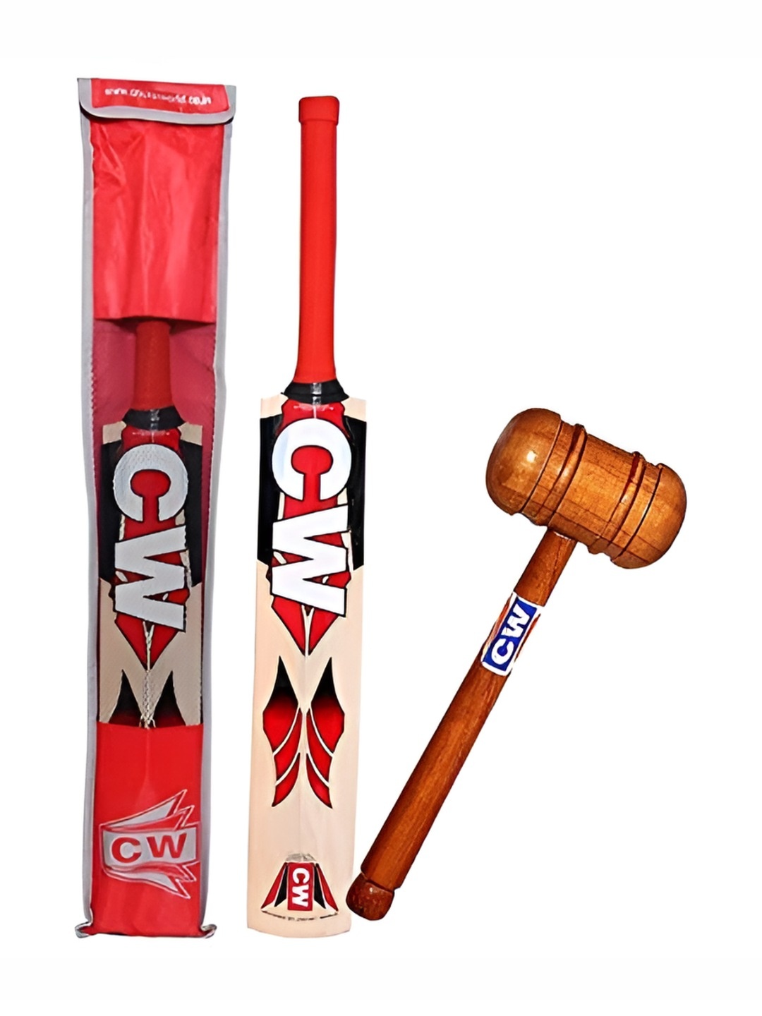 

CW Printed Genuine Kashmir Willow Cricket Bat With Mallet, Red