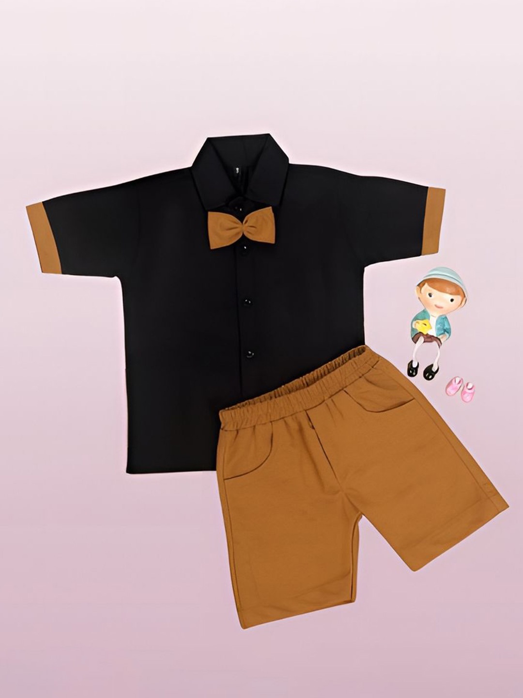 

BAESD Boys Short Sleeves Pure Cotton Shirt With Shorts, Black