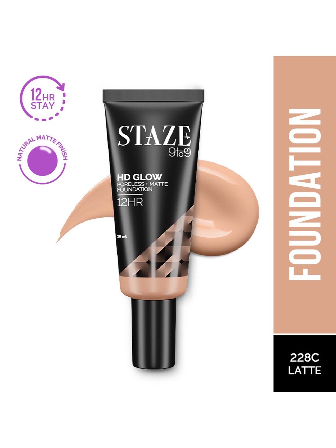 

STAZE 9to9 HD Glow Poreless + Matte Sweatproof Foundation 18 ml - Latte 228C, Nude