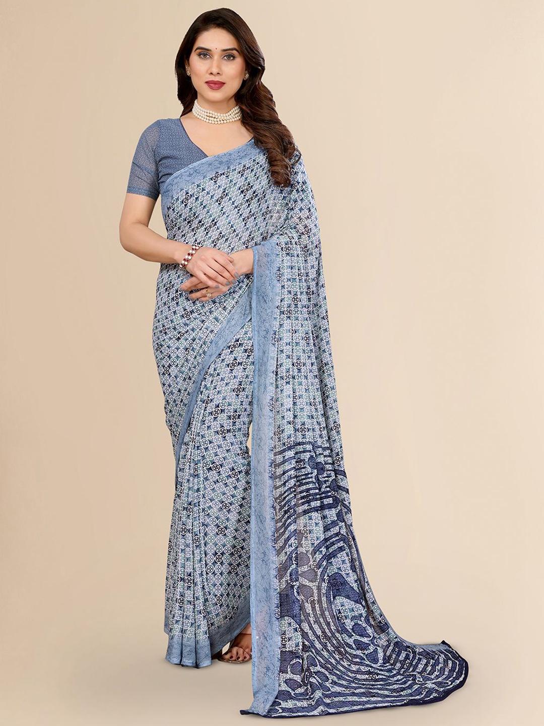 

Moda Rapido Poly Georgette Saree, Grey