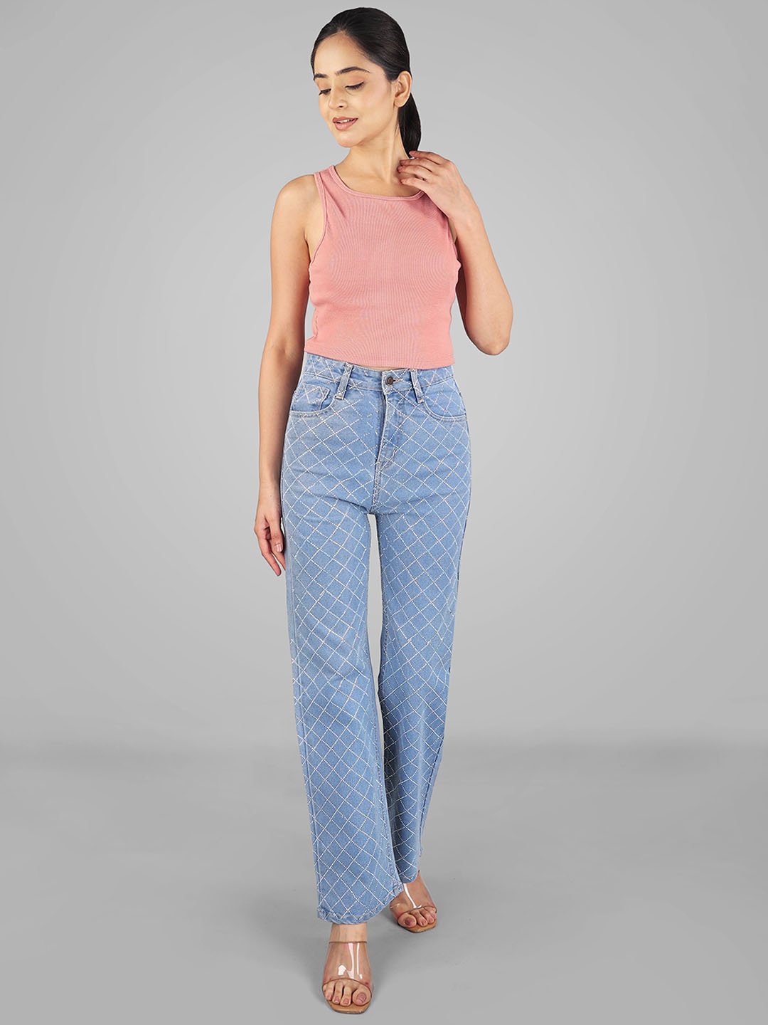 

Wear Your Words Women Enchanting Elegance High Rise Wide Leg Jeans, Blue
