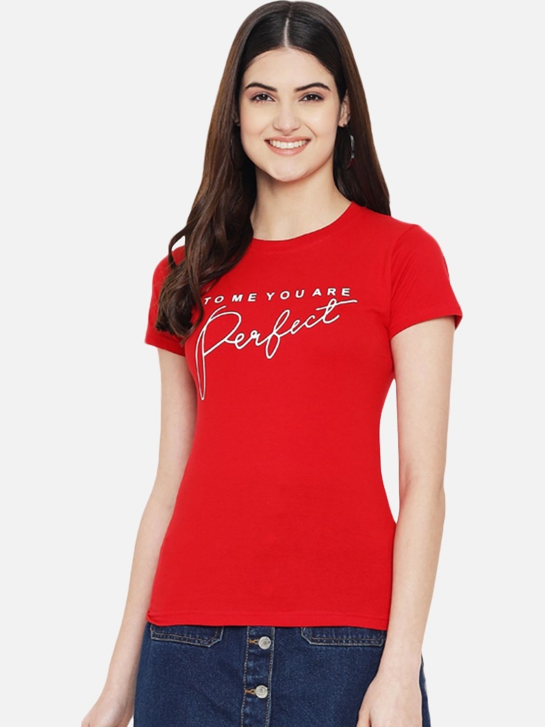 

CORSICA Women Regular Fit Typography Printed Round Neck Cotton T-shirt, Red