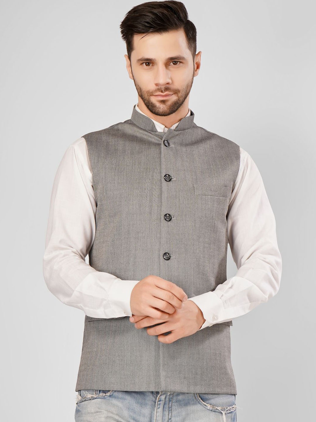

Wintage Men Striped Nehru Jacket, Brown