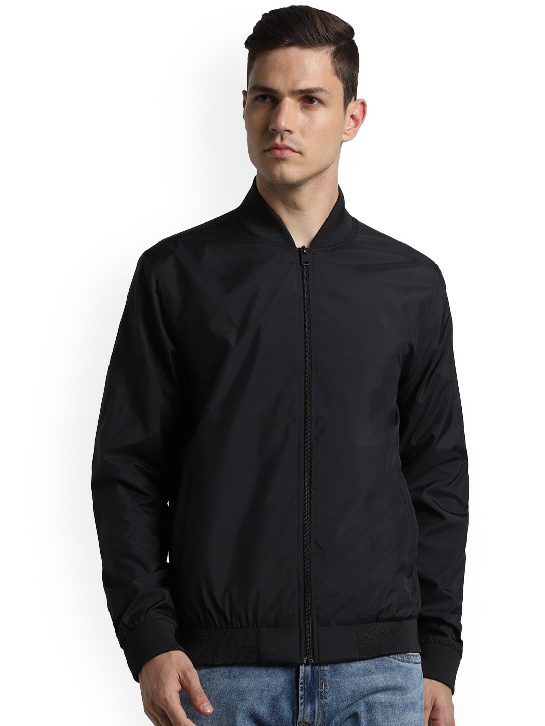 

Jack & Jones Men Solid Windcheater Bomber Jacket, Black