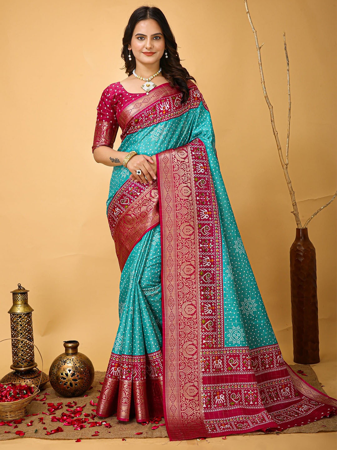 

KALINI Bandhani Zari Banarasi Saree, Blue