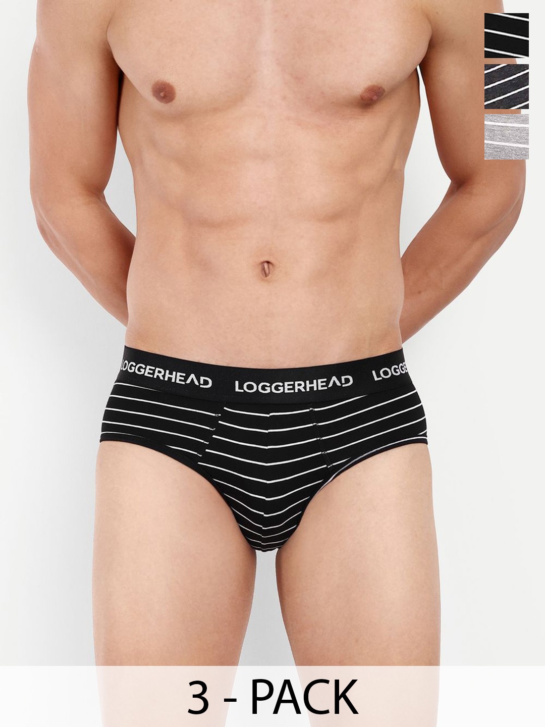 

LOGGERHEAD Pack Of 3 Striped Mid Rise Briefs - LHYB011-ANTRA-BLACK-GREY-ANTRA-BLACK-GREY