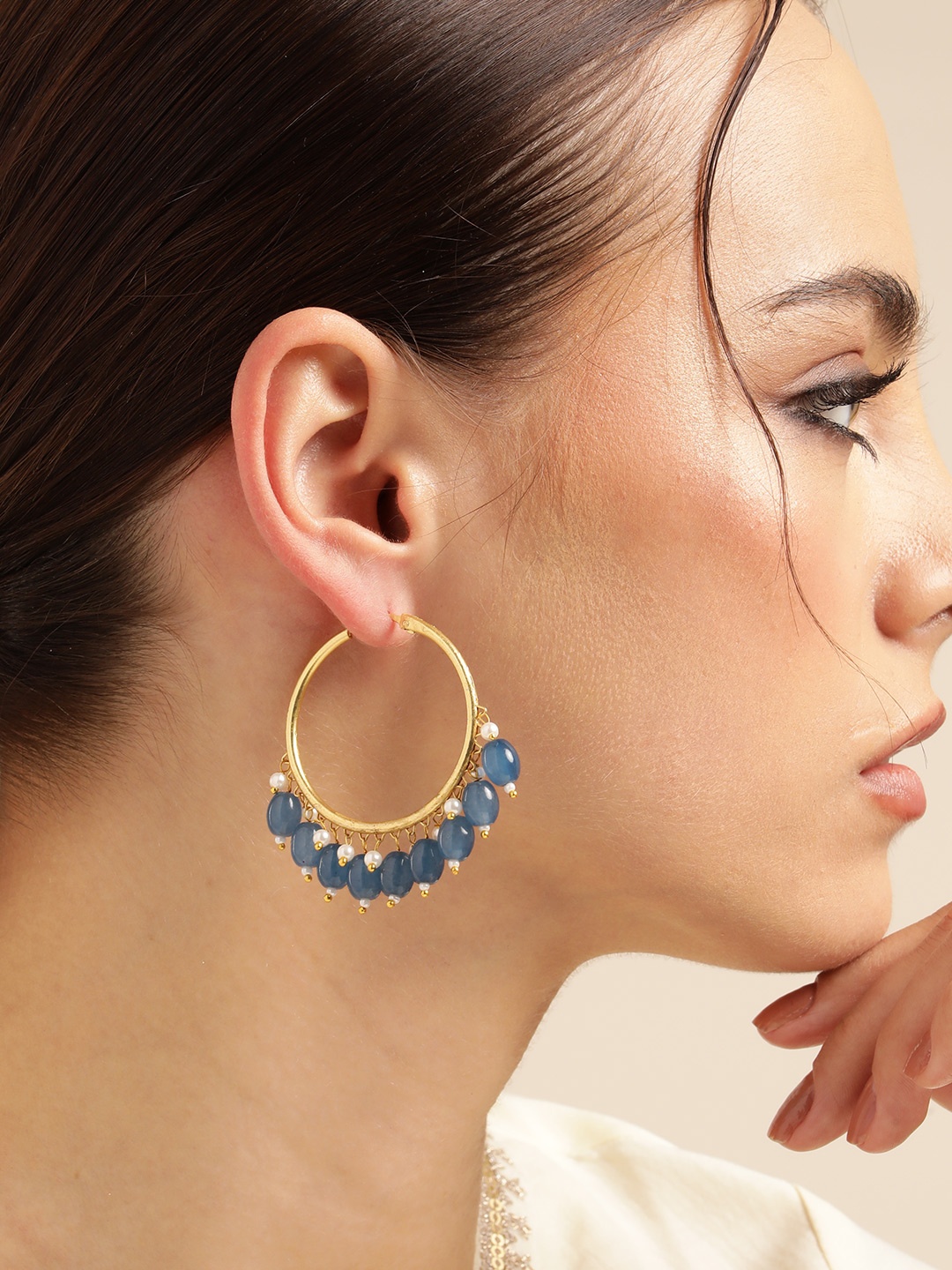 

Anouk Gold Plated Beaded Classic Hoop Earrings, Blue